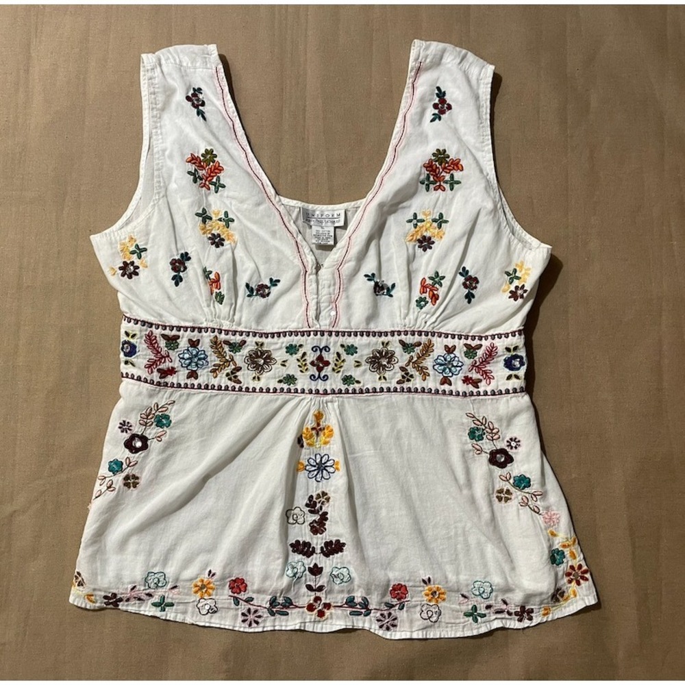 Vintage Y2K Uniform by John Paul Richard Sz XL White Boho Cottage Shabby Chic